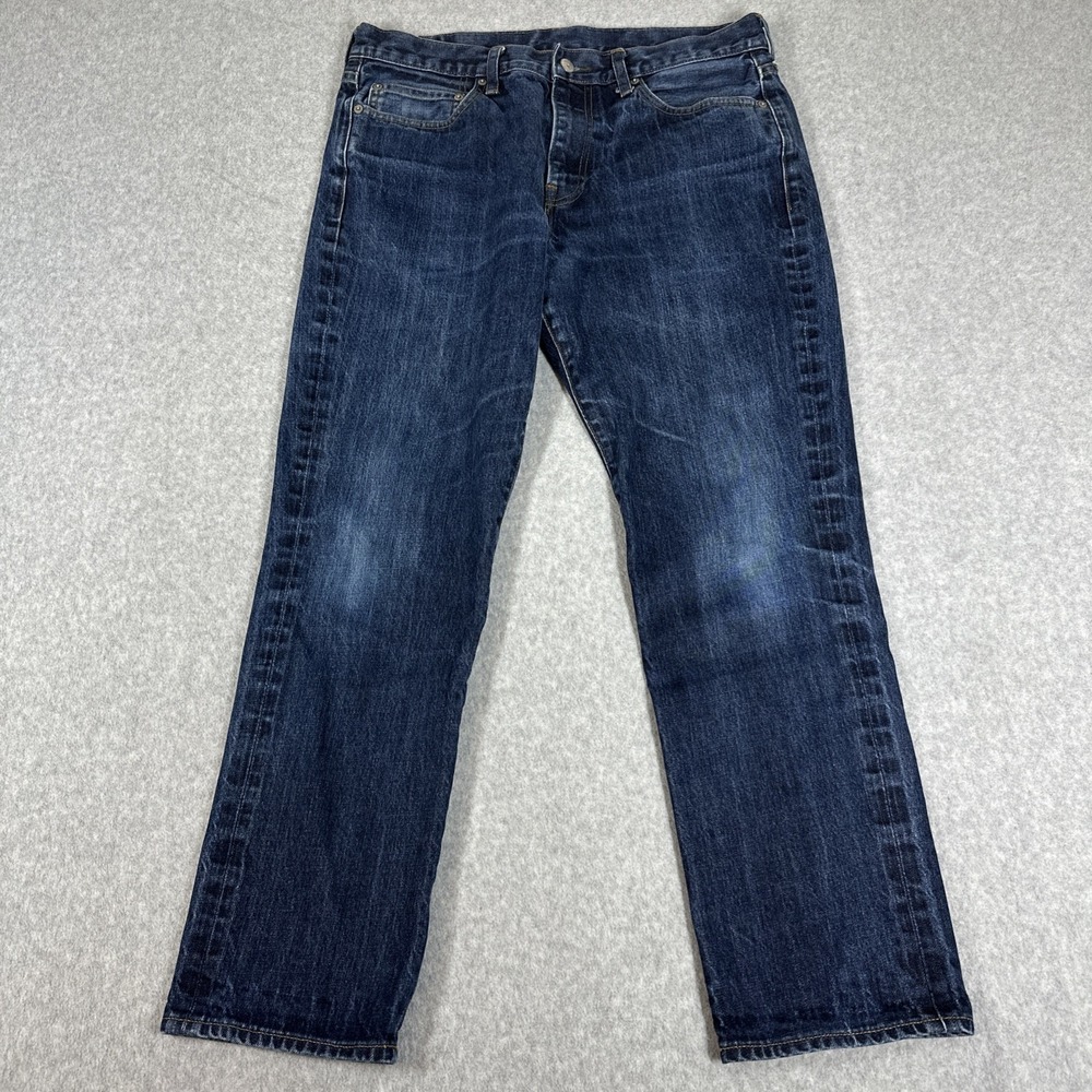 J Crew Men's 770 Kaihara Japanese Straight Leg Denim Jeans 34x30 Fade Dark Wash